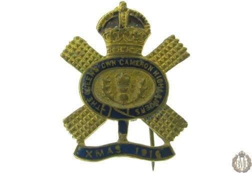 1D/004 - The Queen's Own Cameron Highlanders Xmas 1916 Badge