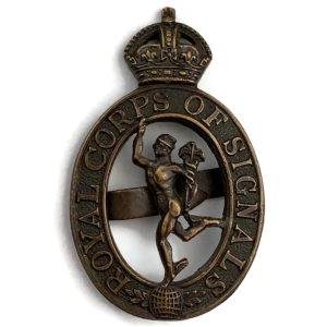 WW2 Royal Corps of Signals RCOS Officers BRONZE Officer's Cap Badge - J.R. GAUNT LONDON