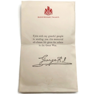 WW1 Death Penny / Memorial Plaque Buckingham Palace Letter Insert Slip