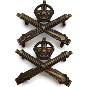 WW1 Machine Gun Corps OFFICERS Bronze MGC Collar Badge PAIR - J.R.GAUNT LONDON