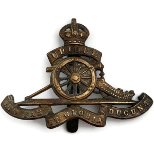 WW1 Royal Artillery Regiment Cap Badge - SMITH & WRIGHT LD B'HAM Makers Mark