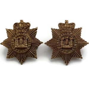 VICTORIAN Devonshire Regiment Collar Badge PAIR - Queen Victoria Crown