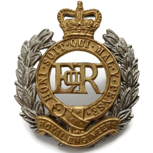 Royal Engineers Corps OFFICERS Gilt Cap Badge - Queens Crown