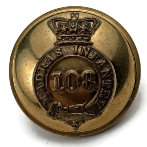 VICTORIAN 108th Regiment of Foot Madras Infantry 1855-81 OFFICERS GILT Button