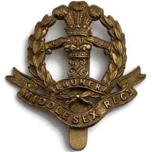 WW1 Middlesex Regiment ALL BRASS 1916 Economy Issue Cap Badge