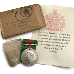 WW2 1939-1945 Defence Medal & Transmittal Slip & Postal Box