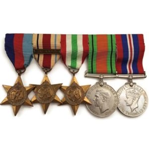 WW2 1939-45 Star, Africa Star 8th Army Clasp, Italy Star, War & Defence Medals Group - FULL SIZE