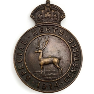 1914 Hertfordshire Special Constable Constabulary Lapel / Cap Badge Hertford