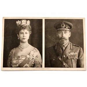 Princess Mary 1914 Christmas Tin Contents: King George V & Queen Postcard WOUNDED VERSION