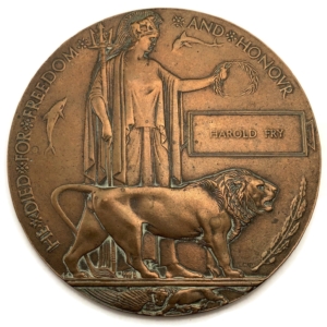 WW1 Death Penny / Memorial Plaque HAROLD FRY - Possible 1st July 1916 Day Somme